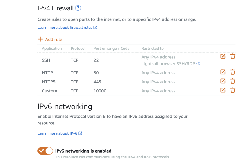 Lightsail Networking Firewall