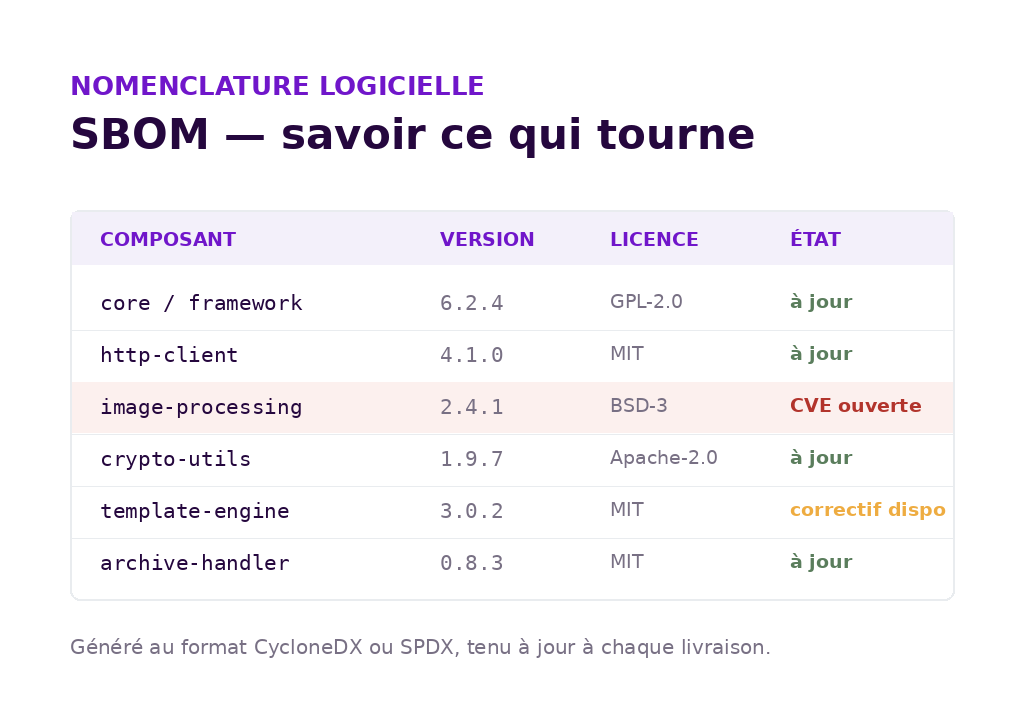 Fiche de suivi d'une alerte de vulnérabilité : état, priorité critique, identifiants CVE concernés et actions engagées avec réponse sous 8 heures.